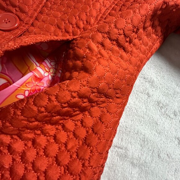 Carole Little Womens Silk Quilted Blazer Small Orange Lined 3/4 Sleeve Buttons - Picture 8 of 8